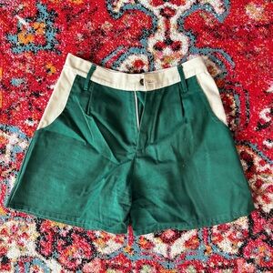 Elegant Green and Cream Women's Bermudas